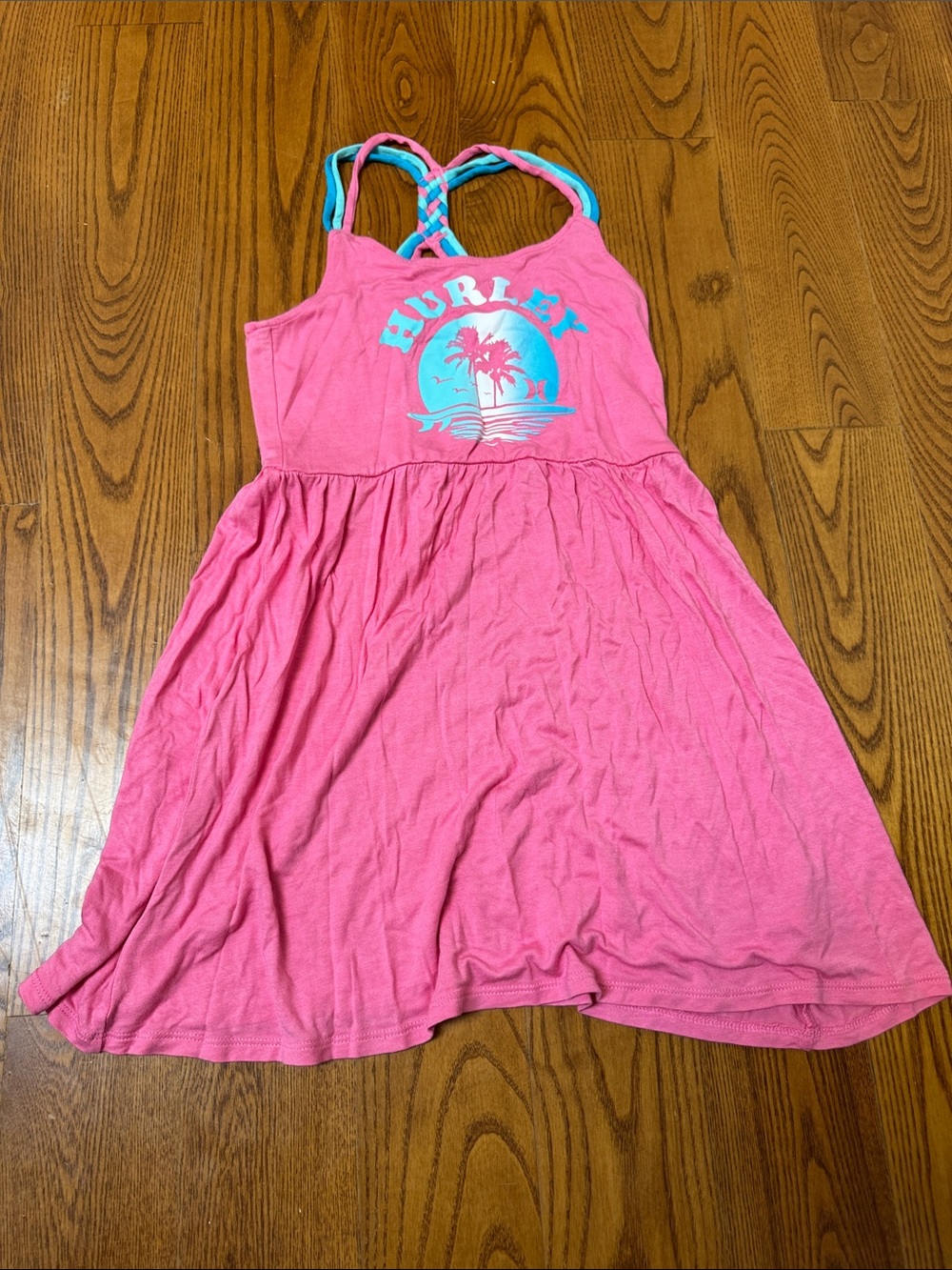 Hurley Pink Tank Dress with Teal Tropical Graphic